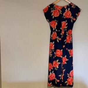 june & hudson Navy Maxi Dress with Coral Rose Print